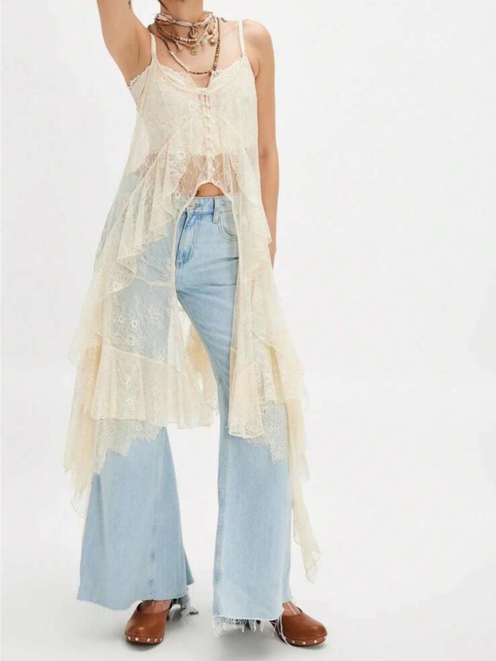 Sheer Lace Ruffle Camisole in Cream NWOT